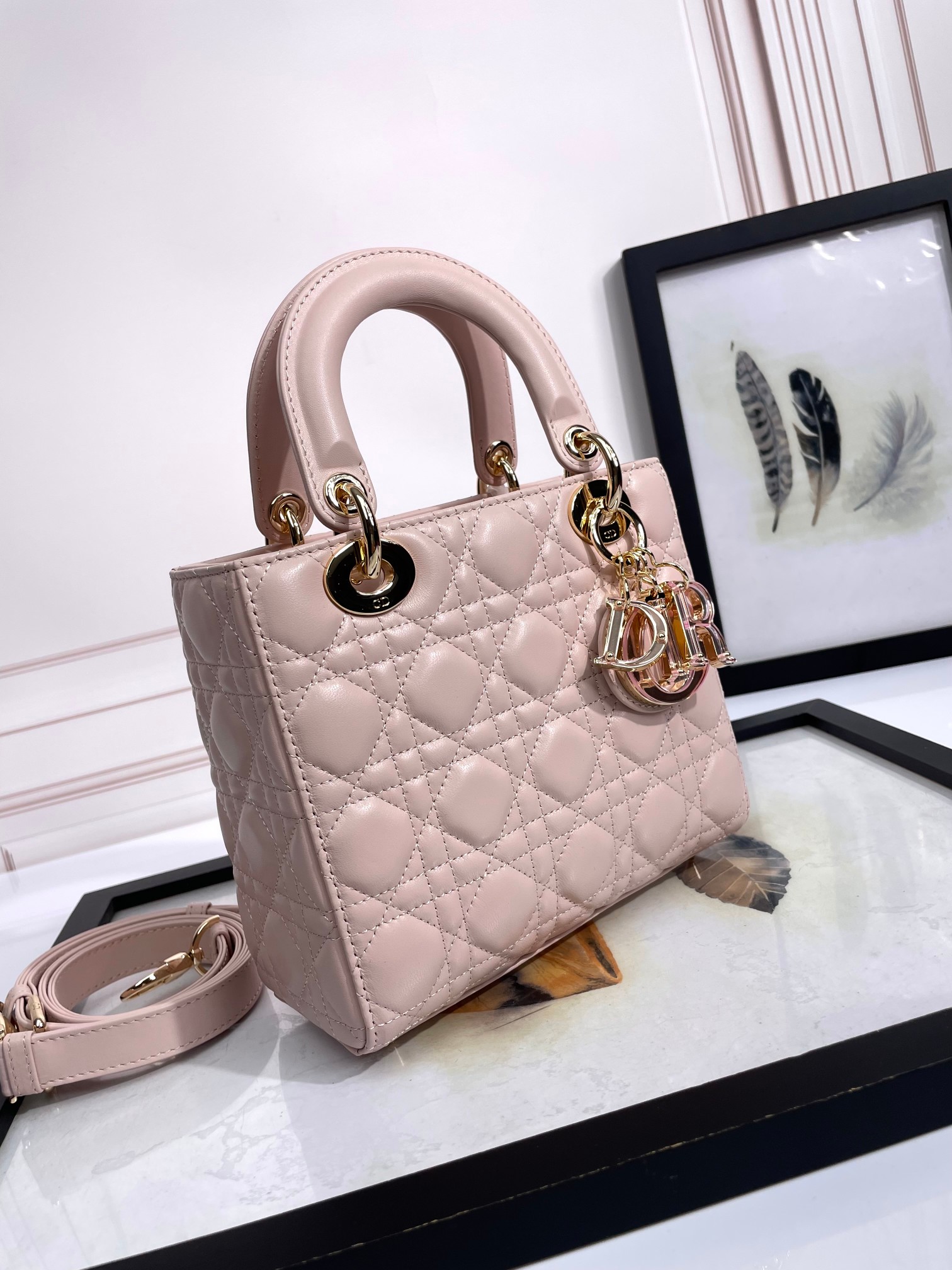 Small Lady Dior My ABCDior Bag Pale Pink Cannage Lambskin